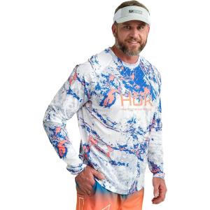 imageHUK Mens Pursuit Pattern Crew Sleeve Performance ShirtMossy Oak  Ocean Blue