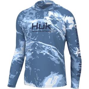 imageHUK Mens Pursuit Pattern Crew Sleeve Performance ShirtMossy Oak  Stormwater Spindrift