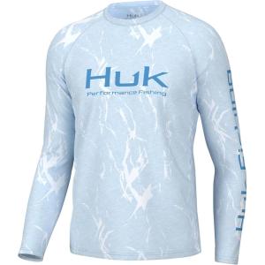 imageHUK Mens Pursuit Pattern Performance Long Sleeve ShirtKelp Wash  Crystal Blue Heather