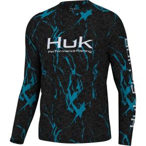 imageHUK Mens Pursuit Pattern Performance Long Sleeve ShirtKelp Wash  Heather Black
