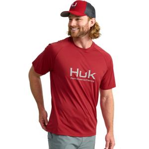 imageHUK Mens Pursuit Short Sleeve Performance Shirt  Sun ProtectionScarlet Blaze