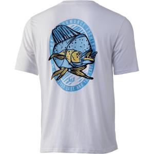imageHUK Mens Short Sleeve Tee  Performance Fishing TShirtDolphin Aloha  White