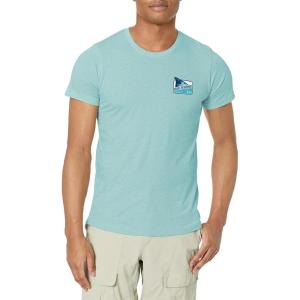 imageHUK Mens Short Sleeve Tee  Performance Fishing TShirtRed Fin Badge  Porcelian Blue Heather