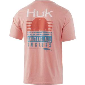 imageHUK Mens Short Sleeve Tee  Performance Fishing TShirtStriped Horizon  Desert Flower Heather