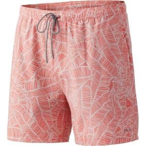imageHUK Mens Volley 55quot Elastic Waist QuickDry Swim ShortsLinear Leaf Lined  Desert Flower