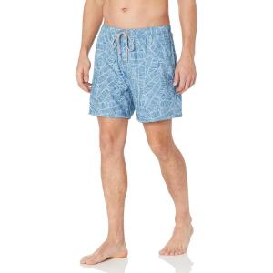 imageHUK Mens Volley 55quot Elastic Waist QuickDry Swim ShortsLinear Leaf Lined  Titanium Blue
