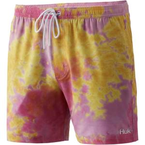 imageHUK Mens Volley 55quot Elastic Waist QuickDry Swim ShortsTie Dye  Pink Lady