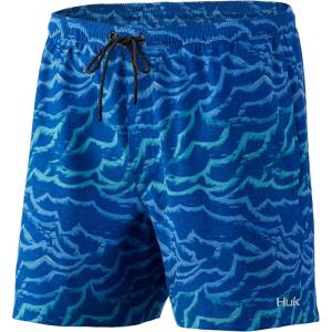 imageHUK Mens Volley 55quot Elastic Waist QuickDry Swim ShortsWaves  Huk Blue