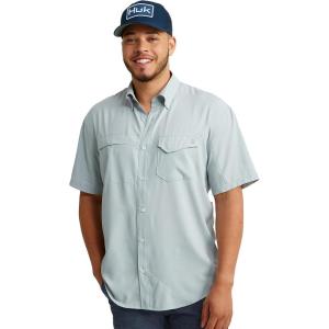 imageHUK Tide Point Solid Short Sleeve Shirt Button Down for MenHarbor Mist