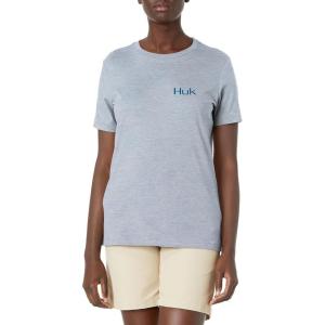 imageHUK Womens Performance Fishing Crew Tee  Ladies TShirtFloral Splash  Ice Blue Heather
