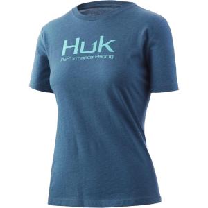 imageHUK Womens Performance Fishing Crew Tee  Ladies TShirtLogo  Deep Lake Heather