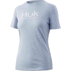 imageHUK Womens Performance Fishing Crew Tee  Ladies TShirtLogo  Ice Blue Heather