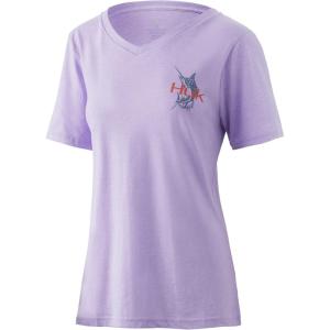 imageHUK Womens V Neck Tee  Ladies TShirt with UPF 30 Sun ProtectionAngry Marlin  Lavender Heather