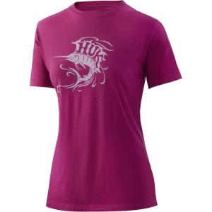 imageHUK Womens V Neck Tee  Ladies TShirt with UPF 30 Sun ProtectionGo Fish  Rose Violet