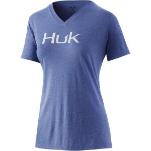 imageHUK Womens V Neck Tee  Ladies TShirt with UPF 30 Sun ProtectionLogo  Ice Blue