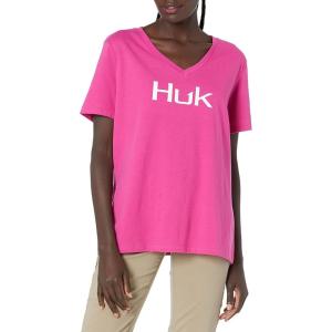 imageHUK Womens V Neck Tee  Ladies TShirt with UPF 30 Sun ProtectionLogo  Rose Violet