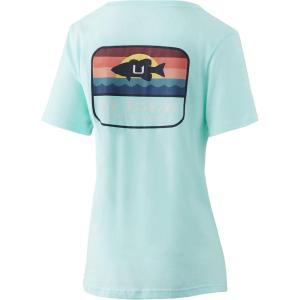imageHUK Womens V Neck Tee  Ladies TShirt with UPF 30 Sun ProtectionSunset Bass  Beach Glass Heather