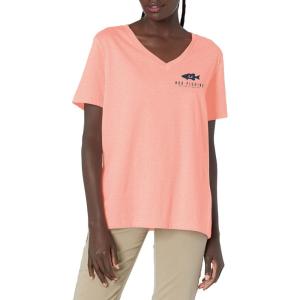 imageHUK Womens V Neck Tee  Ladies TShirt with UPF 30 Sun ProtectionSunset Bass  Desert Flower Heather