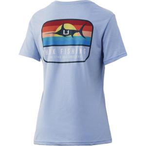 imageHUK Womens V Neck Tee  Ladies TShirt with UPF 30 Sun ProtectionSunset Marlin  Coastal Sky Heaather
