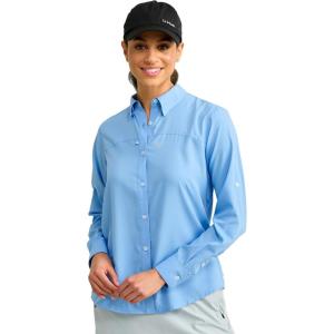 imageHuk Womens Standard Tide Point Pattern Long Sleeve Shirt Button Marolina Blue Medium