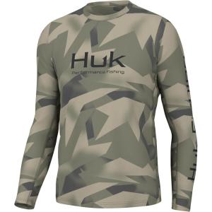 imageHUK Mens Icon X Pattern Long Sleeve Performance Fishing ShirtGeo Spark  Moss