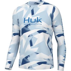 imageHUK Mens Icon X Pattern Long Sleeve Performance Fishing ShirtGeo Spark  White