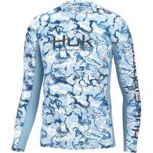 imageHUK Mens Icon X Pattern Long Sleeve Performance Fishing ShirtInside Reef  Azure Blue