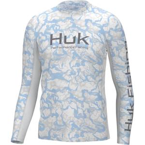 imageHUK Mens Icon X Pattern Long Sleeve Performance Fishing ShirtInside Reef  Crystal Blue