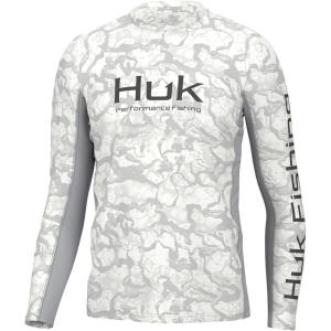 imageHUK Mens Icon X Pattern Long Sleeve Performance Fishing ShirtInside Reef  Harbor Mist