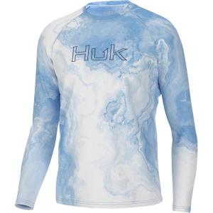 imageHUK Mens Pursuit Pattern Long Sleeve Sun Protecting Fishing ShirtBrackish Rock  Azure Blue