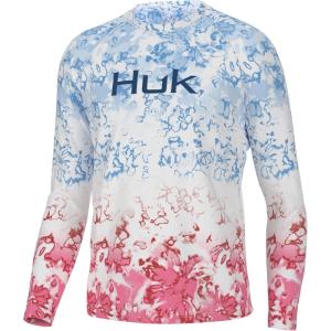 imageHUK Mens Pursuit Pattern Long Sleeve Sun Protecting Fishing ShirtFin America Fade  Crystal Blue
