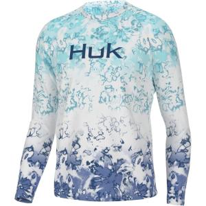 imageHUK Mens Pursuit Pattern Long Sleeve Sun Protecting Fishing ShirtFin America Fade  Island Paradise