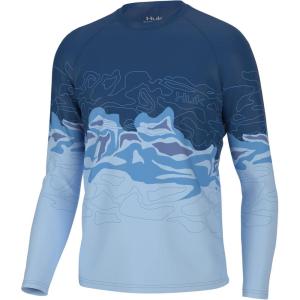 imageHUK Mens Pursuit Pattern Long Sleeve Sun Protecting Fishing ShirtTopo Marsh  Crystal Blue