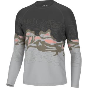 imageHUK Mens Pursuit Pattern Long Sleeve Sun Protecting Fishing ShirtTopo Marsh  Harbor Mist