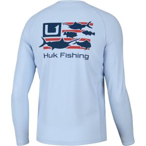 imageHUK Mens Pursuit Pattern Sun Protecting Fishing ShirtTrophy Flag  Ice Water