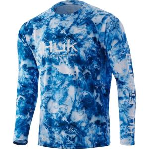 imageHUK Mens Pursuit Vented Long Sleeve 30 UPF Fishing ShirtMossy Oak Blue Shark