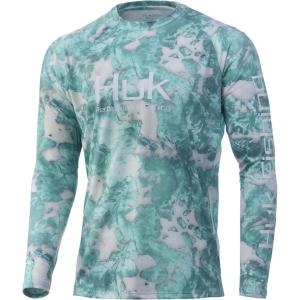 imageHUK Mens Pursuit Vented Long Sleeve 30 UPF Fishing ShirtMossy Oak Seafoam