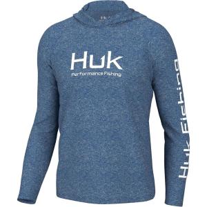 imageHUK Mens Pursuit Heather Hoodie Sun Protecting Fishing Shirt with HoodSet Sail Heather