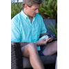 imageHUK Mens Kona Short Sleeve Shirt  Performance Button DownMarlin Mahem  Sargasso Sea