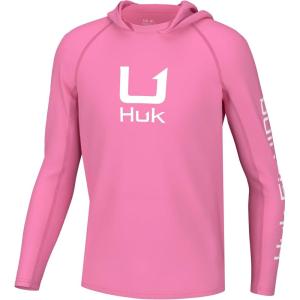 imageHUK Boys Icon X Hoodie Fishing Shirt with Sun Protection for KidsNeon Coral