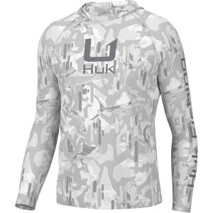 imageHUK Mens Kc Scott Patterned Pursuit Hoodie Hooded Fishing ShirtApex Vert  Harbor Mist