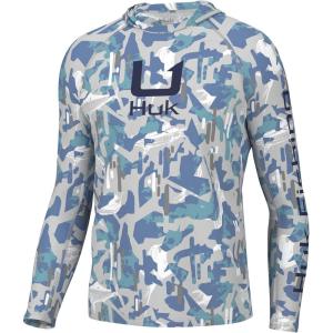 imageHUK Mens Kc Scott Patterned Pursuit Hoodie Hooded Fishing ShirtApex Vert  Marine Blue