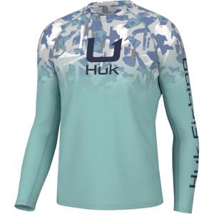 imageHUK Mens Kc Scott Patterned Pursuit Hoodie Hooded Fishing ShirtApex Vert Fade  Marine Blue
