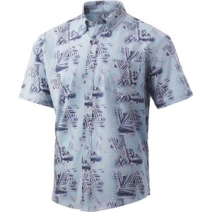 imageHUK Mens Kona Short Sleeve Shirt  Performance Button DownMarlin Batik  Glacier