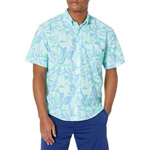imageHUK Mens Kona Short Sleeve Shirt  Performance Button DownOcean Palm  Beach Glass