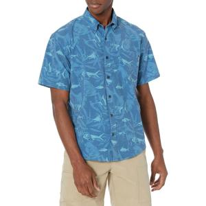 imageHUK Mens Kona Short Sleeve Shirt  Performance Button DownOcean Palm  Sargasso Sea