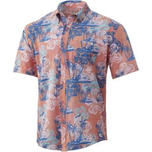 imageHUK Mens Kona Short Sleeve Shirt  Performance Button DownParadise Pass  Fusion Coral