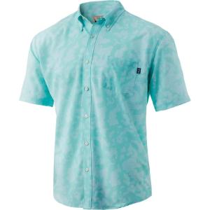 imageHUK Mens Kona Short Sleeve Shirt  Performance Button DownRunning Lakes  Beach Glass