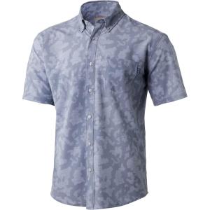 imageHUK Mens Kona Short Sleeve Shirt  Performance Button DownRunning Lakes  Overcast Grey