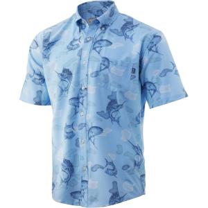 imageHUK Mens Kona Short Sleeve Shirt  Performance Button DownSalty Catch  Baltic Sea